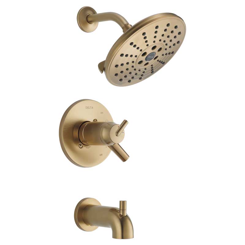 REGADERA PARA BAÑO - INCLUYE CABEZAL DE DUCHA, MONOMANDO, LLENADO DE TINA Y BRAZO - BRONCE CHAMPAN - TRINSIC - DELTA BATH